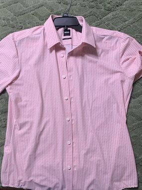 BOSS Pink and white  Patterned Short-Sleeve Dress Shirt